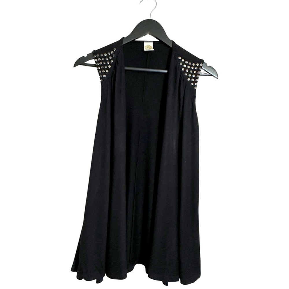 Ginger G Black Open Front Flowy Vest Y2K Studded Shoulders Medium Rebel Goth